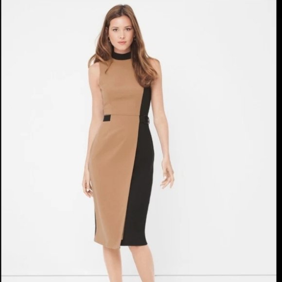 WHBM tan black pencil dress 8P - Picture 1 of 8